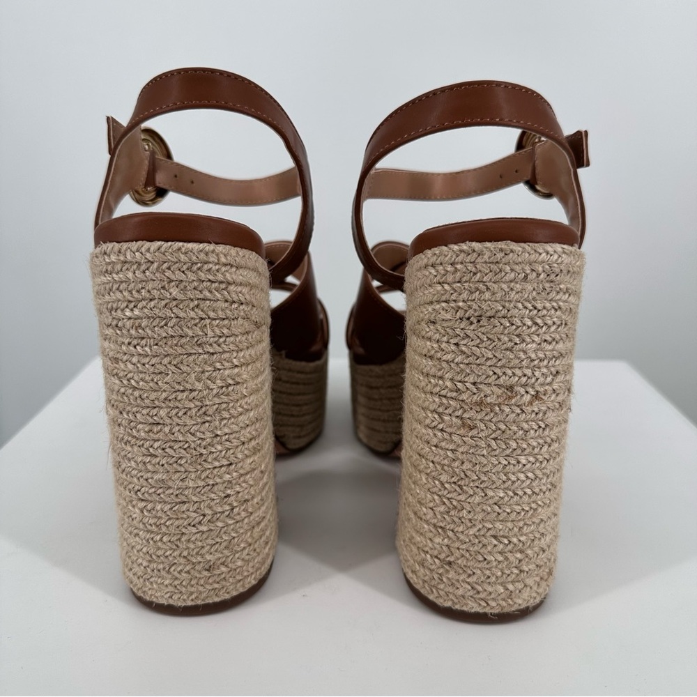 Steve Madden Matter Heeled Platform Sandals in Cognac size 10 New Ankle Strap - Picture 6 of 10